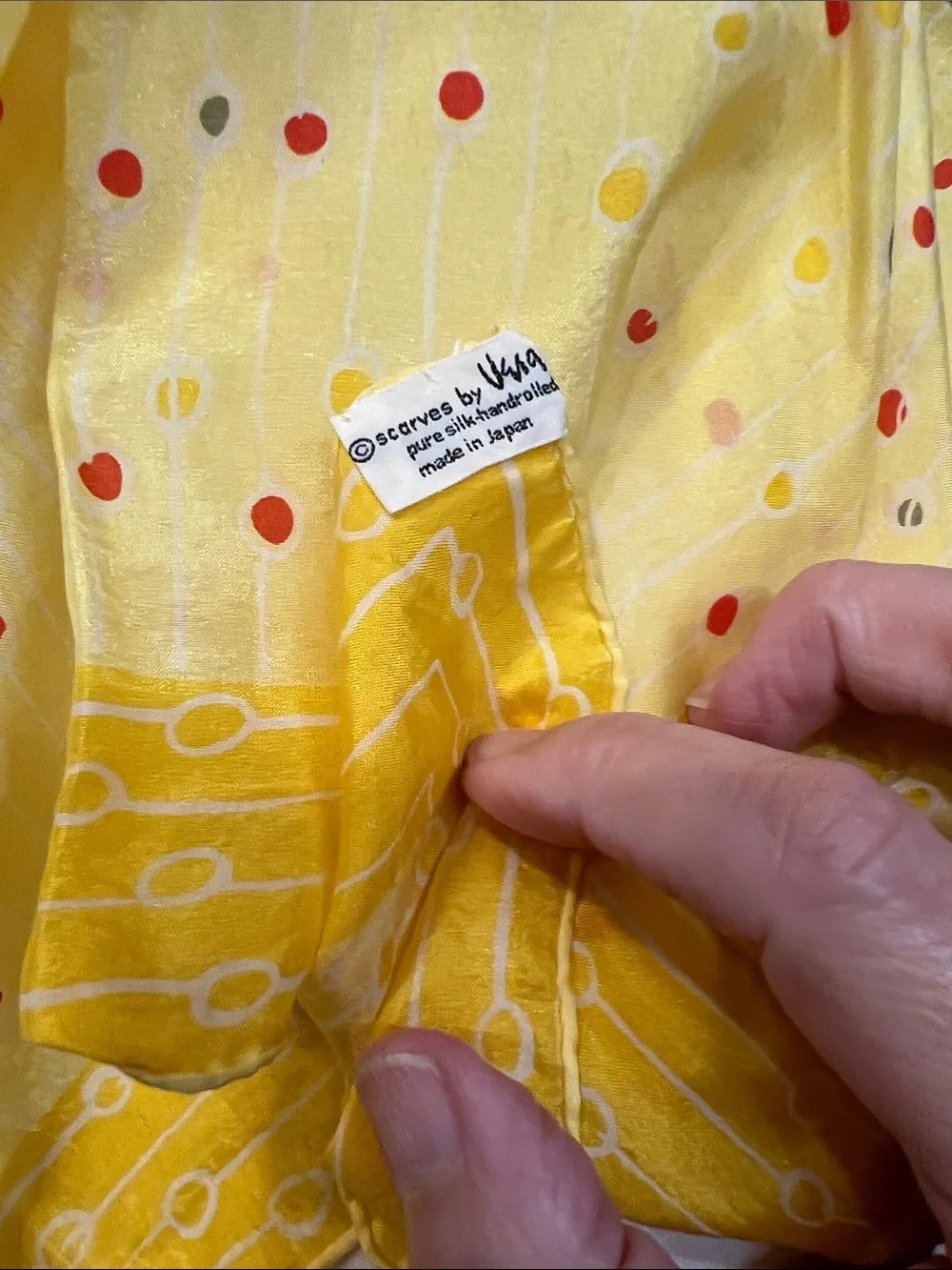 Vintage VERA  Neumann Yellow Silk Scarf very early, 1940’s soft & sheer dots